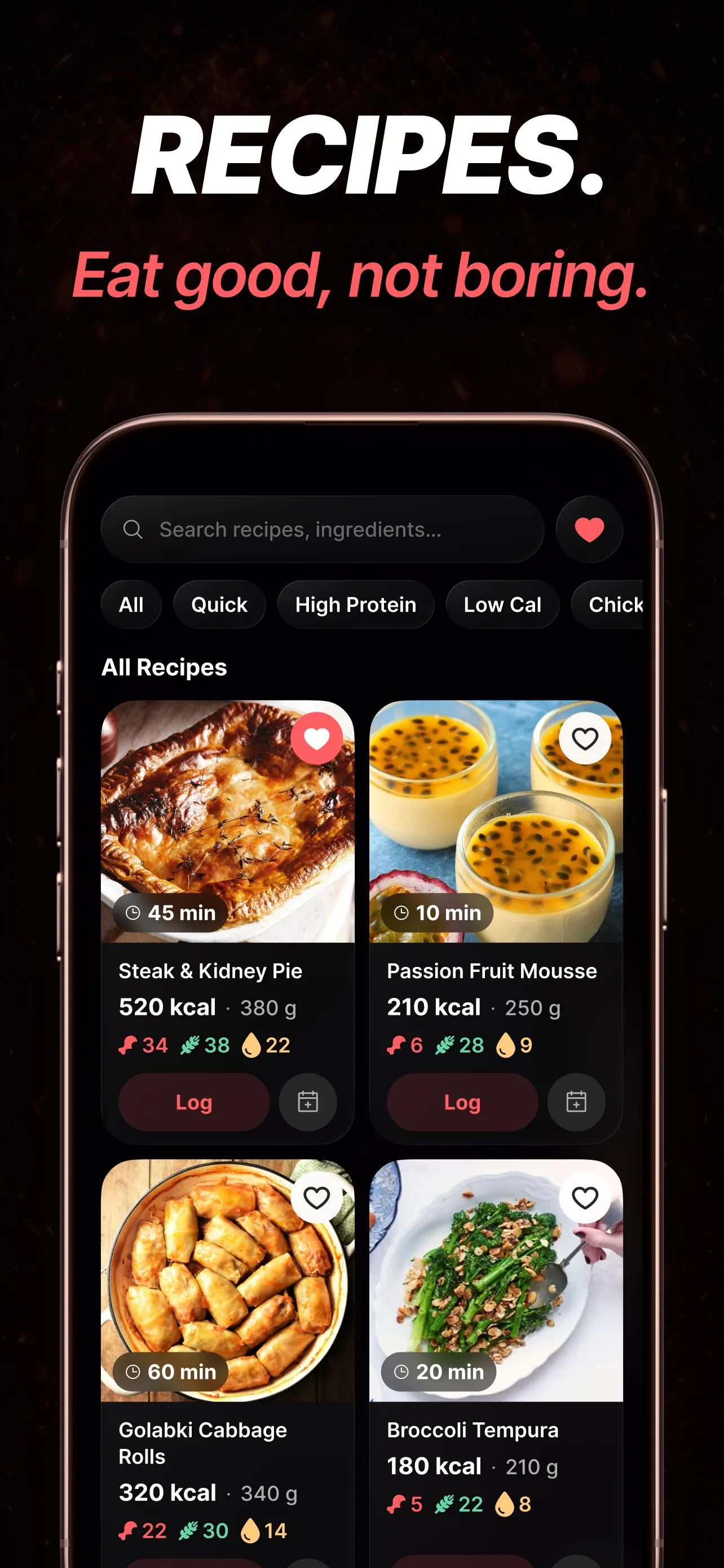 Recipe browser with quick filters